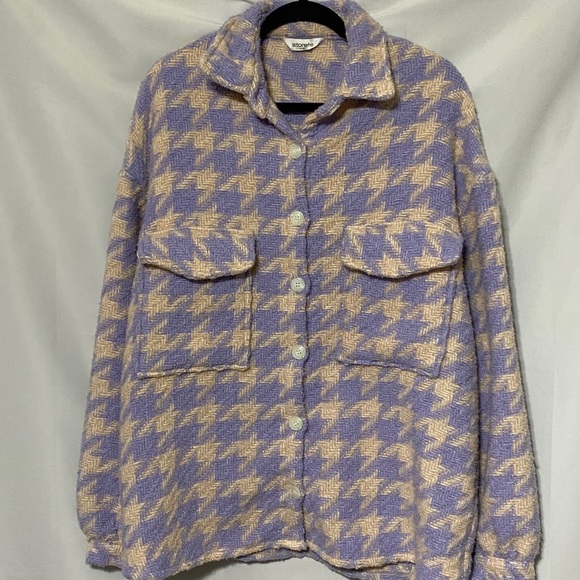 STORETS HANNAH HOUNDSTOOTH WO SIZE S/M  WOOL BLEND SHIRT JACKET  LILAC CREAM - Picture 9 of 13